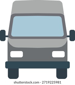 Ein grauer Lieferwagen von vorne mit Scheinwerfern und Stoßfängerdetails.