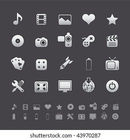 Gray Deluxe Icon Sets - Multimedia And Entertainment Buttons In Adobe Illustrator EPS 8. For Multiple Applications. See More In My Portfolio...