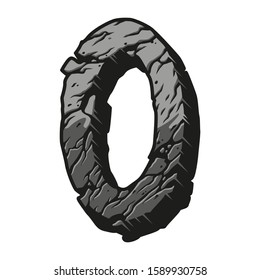 Gray desert design letter O concept with cracked sand surface in vintage style isolated vector illustration