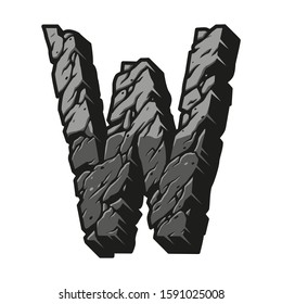 Gray desert design letter W concept with cracked land surface in vintage style isolated vector illustration