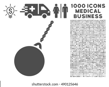 Gray Destruction Hammer icon with 1000 medical business vector pictograms. Design style is flat symbols, gray color, white background.