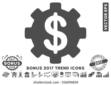 Gray Development Cost pictograph with bonus 2017 year trend clip art. Vector illustration style is flat iconic symbols, white background.