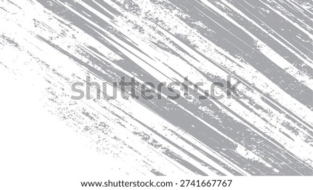 Gray diagonal brush strokes with speckled texture on white background grunge