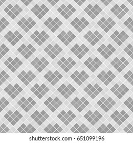 Gray diamond pattern with hearts. Seamless vector background