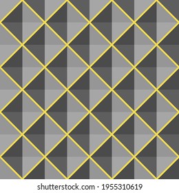 Gray diamond shape square yellow lines. Seamless abstract pattern background. Color trend of 2021. Textured design for fabric, tile, poster, textile, backdrop, flyer, wall. Vector illustration.