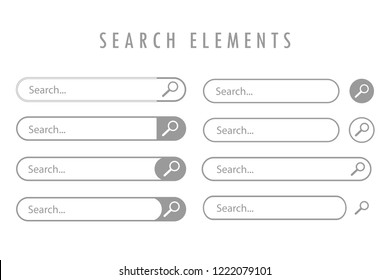 Gray, different design elements of search are depicted on a white background.