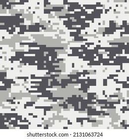 Camuflaje digital gris sin fisuras. Textura militar. El ejército abstracto o el adorno de enmascaramiento de caza. Fondo de píxeles. Ilustración de diseño de vectores.