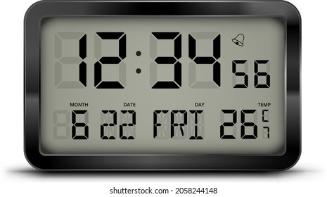 Gray Digital Clock And Weather Station With LCD Font