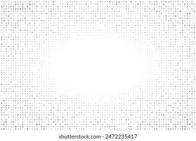 Gray digital data matrix of binary code numbers isolated on a white transparent background with a space for text in the middle. Technology, coding, or big data concept. Vector illustration