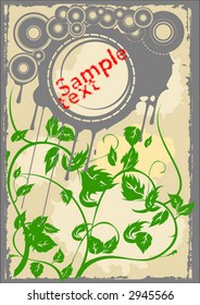 Gray Disks Green Leaves Old Page. Flayer. Vector Illustration. No Meshes.