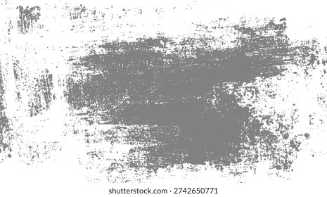 Gray distressed grunge texture with rough brush strokes and speckled imperfections on white background