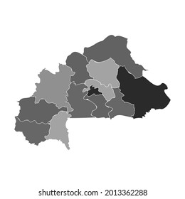 Gray Divided Map of Burkina Faso