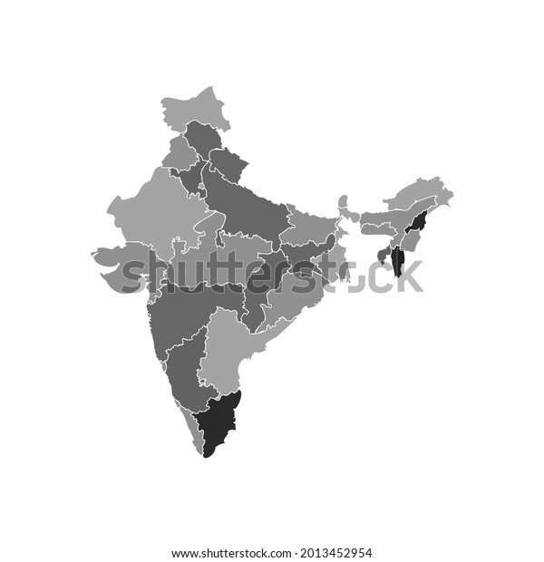 Gray Divided Map of\
India