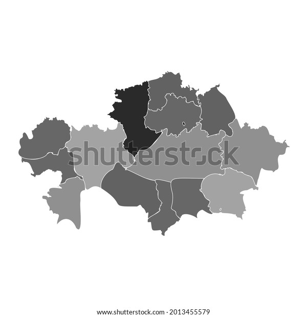 Gray Divided Map of\
Kazakhstan