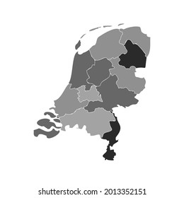 Gray Divided Map of Netherlands