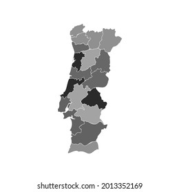 Mapa gris dividido de Portugal