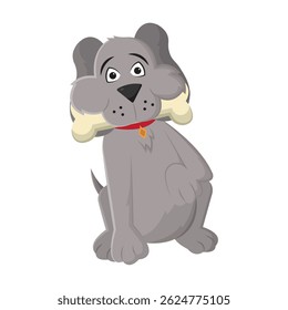 Perro gris cerca del hueso. Ilustración vectorial