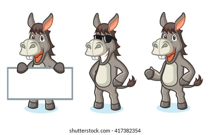 Gray Donkey Mascot happy, pose and bring board