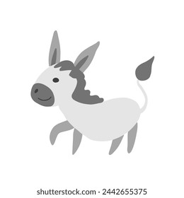 Gray Donkey vector cartoon illustration isolated on white background, Simple flat symbol, decorative funny mammal sign for design zoo alphabet, travel advertising, protection of animal