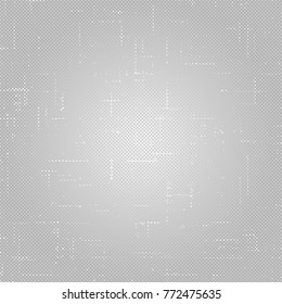 Gray dotted background with intersecting scratches. Vector halftone background