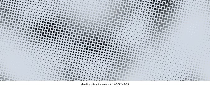 Gray dotted background with modern, pixel halftone texture. The background features a gray color scheme with a digital feel. Minimal halftone vector gradient background