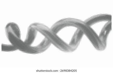 Gray dotted helix abstract pattern molecule science. Halftone dark dots creating gradient effect on light background.