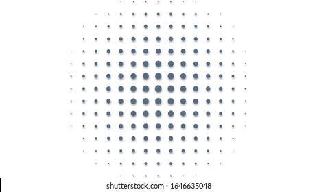 Esfera punteada gris sobre un fondo claro. Aumento radial de puntos. Fondo del vector