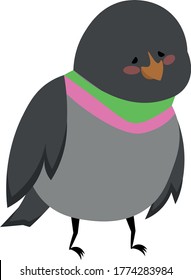 Gray dove with pink cheeks. A multi-colored green and purple neck. Lovely bird. Children's design for print, poster, clothes.
