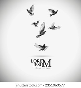 Las palomas grises están volando. Aves libres de logotipos. Ilustración del vector