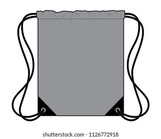 Gray Drawstring Bag With Black Rope Design On White Background, Flat Lay, Vector File.