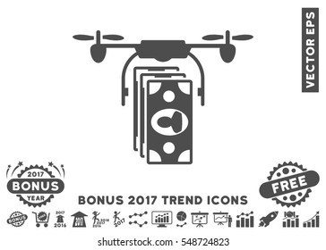 Gray Drone Banknotes Payment pictogram with bonus 2017 year trend images. Vector illustration style is flat iconic symbols, white background.