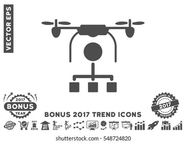 Gray Drone Distribution icon with bonus 2017 year trend clip art. Vector illustration style is flat iconic symbols, white background.