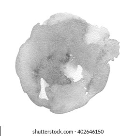 Gray drop watercolor ink hand drawn paper grain texture isolated spot on white background for design, web, decoration. Abstract water dark black shape wet brush paint element for template, print