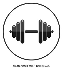 Gray dumbbell on a white background. Flat dumbbell vector icon.
