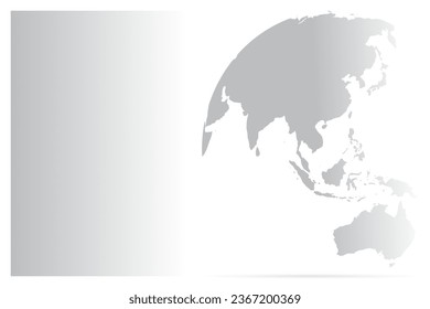 Gray Earth Globes and Border Frame with Gradient Map of Asia on vector white background