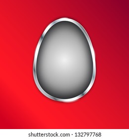 Gray Easter Egg with silver metallic border on red background. Vector illustration.