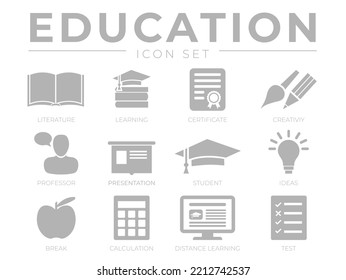 Gray Education School Icon Set