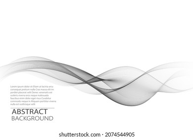 Una elegante ola gris sobre un fondo blanco. Líneas de onda onduladas vectoriales ahumadas. Elemento de diseño