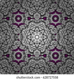 Gray element on magenta background. Damask seamless repeating background. Gray Wallpaper on texture background. Gray floral ornament in baroque style.