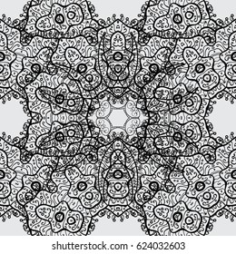 Gray elements in oriental style arabesques. Seamless textured curls. Seamless pattern on gray background. Vector gray seamless pattern.