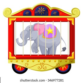 Gray elephant in the circus cage illustration