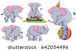 Gray elephant in different actions illustration