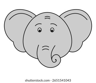 Gray elephant head. Editable icon for wildlife, animal, safari, savannah, zoo, big ears, great mammal. Cartoon style vector illustration with editable stroke.