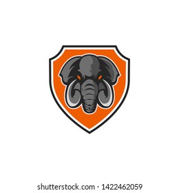 Gray elephant head logo on orange shield
