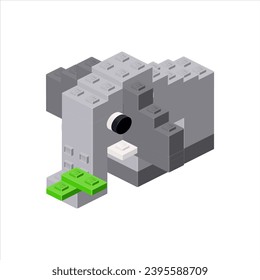 Gray elephant in isometry. Vector