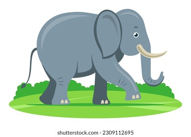 gray elephant in nature. flat vector illustration.