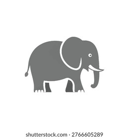 A gray elephant stands alone on a white background in a simple illustration
