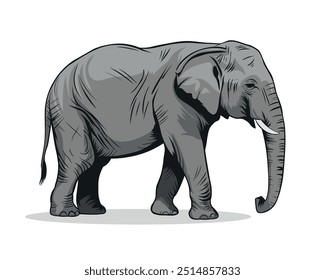 Gray Elephant vector illustration. Majestic Wildlife Animal clipart transparent on white background