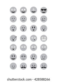 Gray emoticon vector. Emoji vector. Smile icon set.  Emoticon icon web - stock vector.