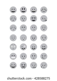 Gray emoticon vector. Emoji vector. Smile icon set.  Emoticon icon web - stock vector.